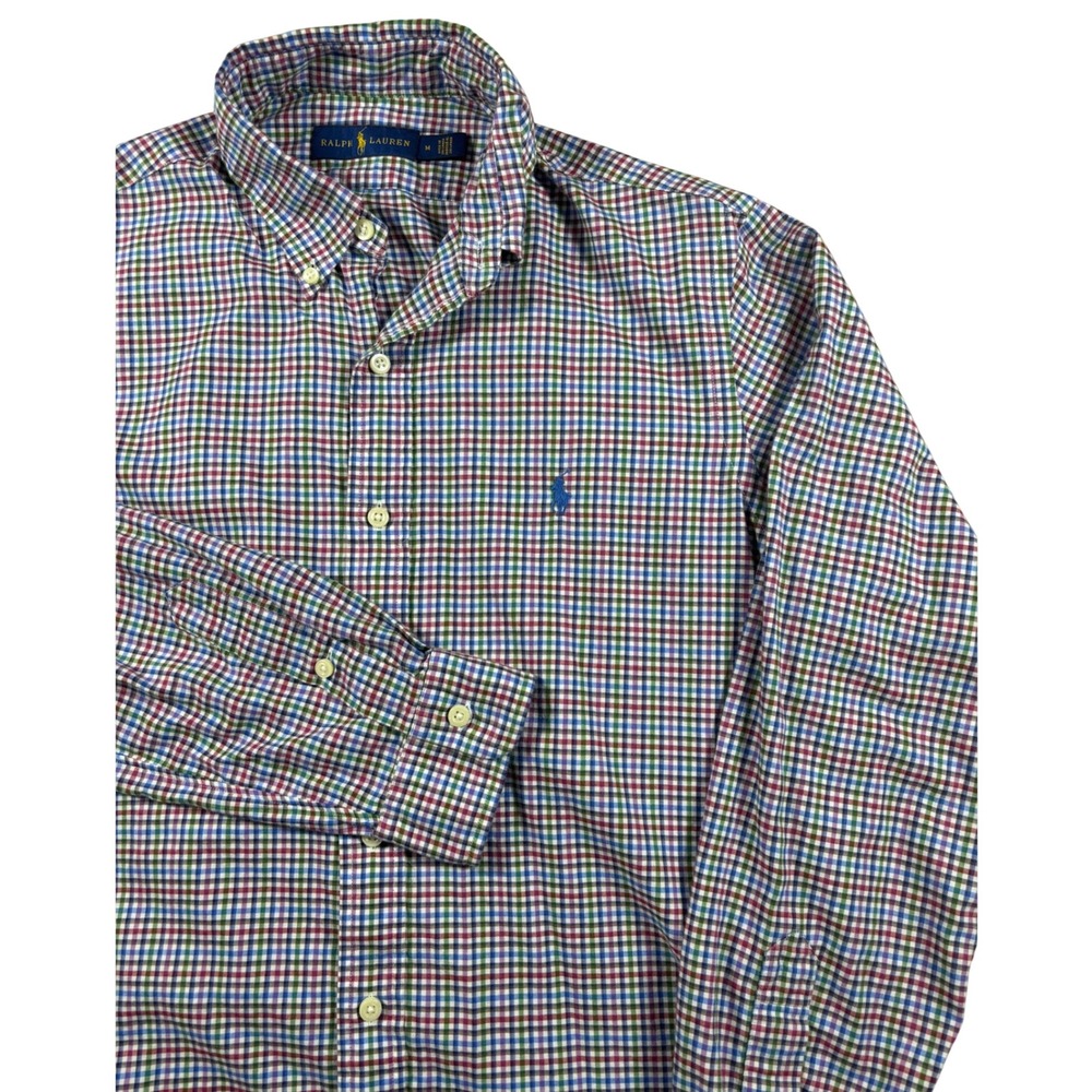 Ralph Lauren Mens Medium Gingham Check Button Down Shirt Multi Color Long Sleeve